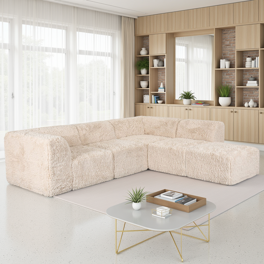 Contemporary Compressed Foam Modular Sectional Sofa with One Arm and Chaise Extension – Deep Seating Design