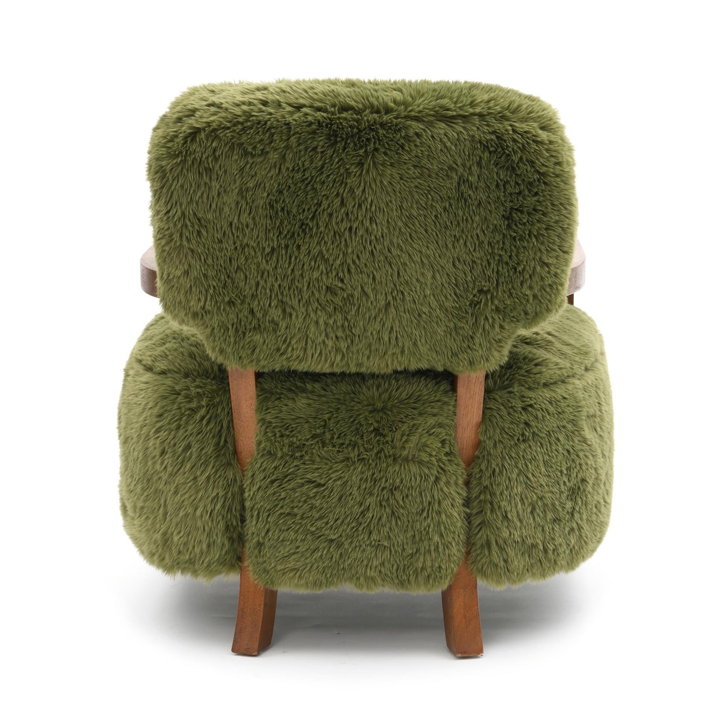 Contemporary Yeti Accent Chair – Ultra Soft Faux Fur, Dark Walnut Wood Arms
