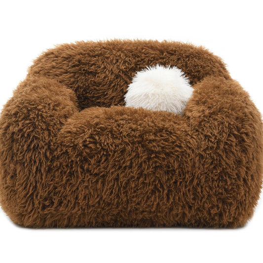 Contemporary Faux Fur Swivel Chair – Plush Shaggy Texture, Full Swivel + Ball Pillows