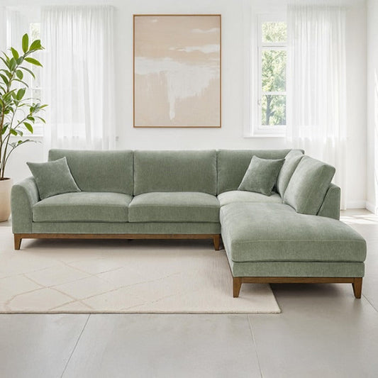 Mid-Century Modern Sectional Sofa with Right Chaise and Walnut Trim for Living Room