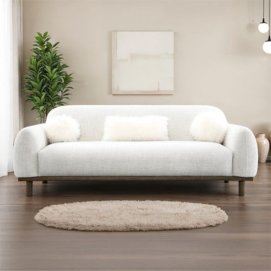 Mid-Century Modern Sofa – Pocket Coil Spring, Chenille and Faux Fur, Soft Round Arms