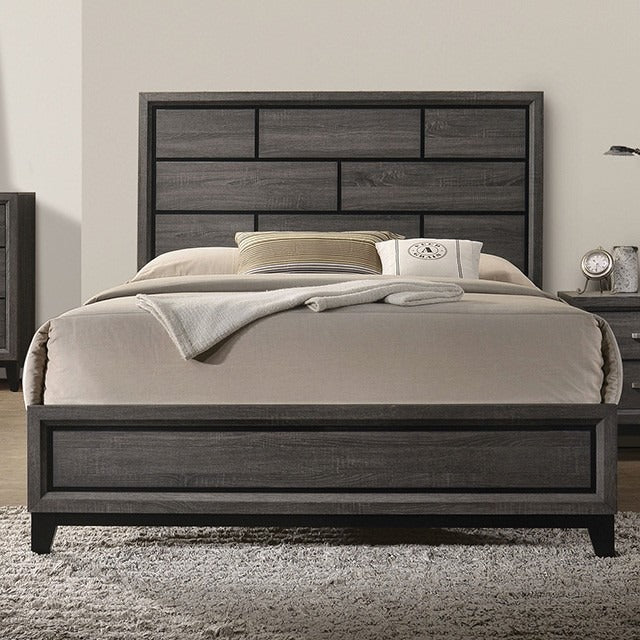 Contemporary Panel Style Bed – Two-Tone Design, Engineered Wood and Wooden Legs