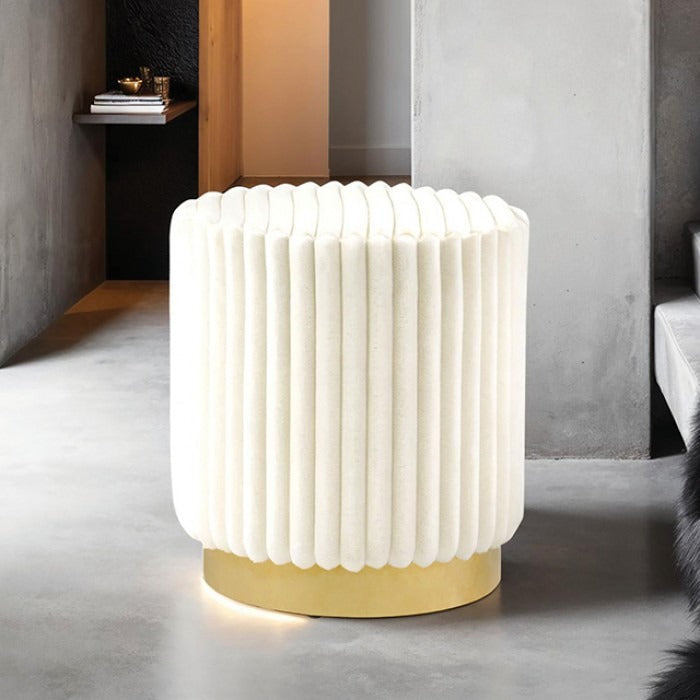 Contemporary Fur-Like Fabric Stool – Gold Stainless Steel Base