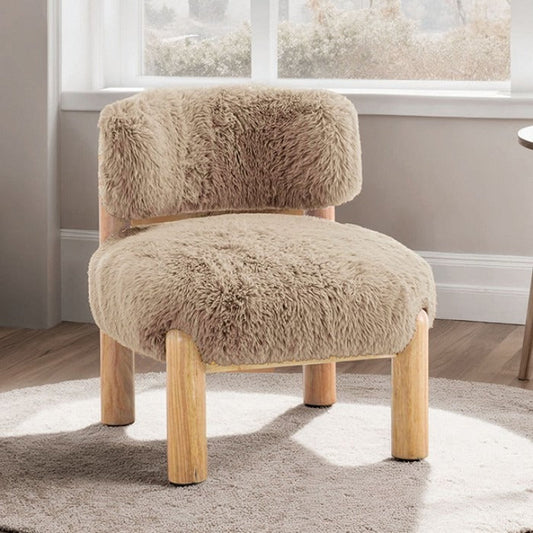 Contemporary Fur-Like Fabric Accent Chair – Wooden Legs