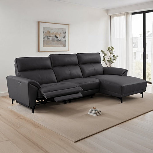 Contemporary Top Grain Leather Power Sectional – Right Chaise, USB Ports, Extendable Footrests