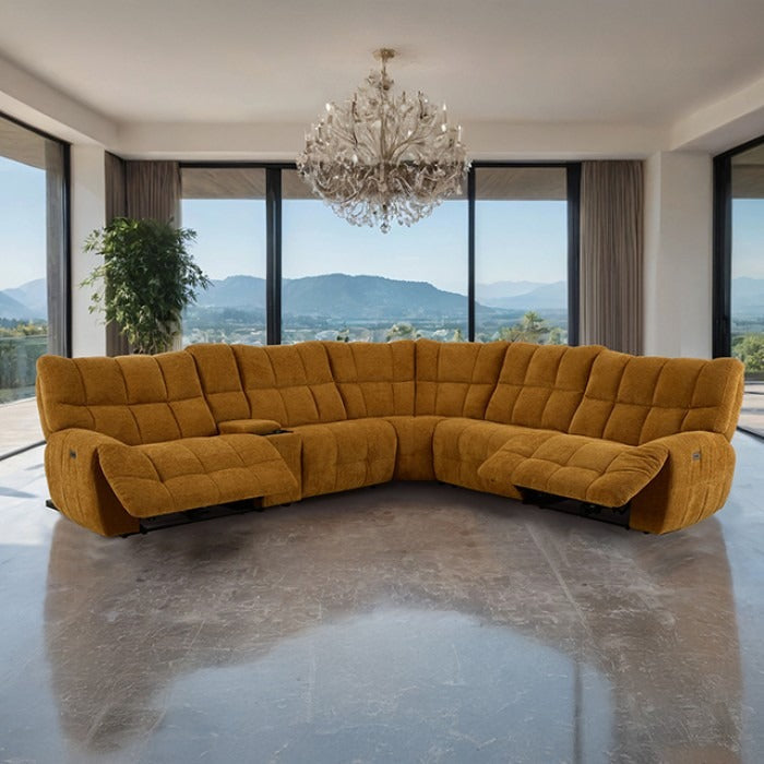 Transitional Chenille Power Reclining Sectional Sofa - USB Ports, Console Storage and Wireless Charging