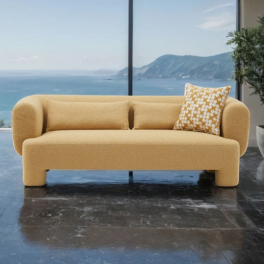 Contemporary Fabric Sofa for Living Room - Curved Back, High Density Foam and Feather Pillows