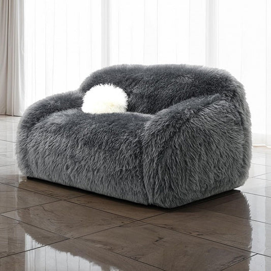 Contemporary Faux Fur Loveseat – Plush Shaggy Texture, Full Swivel Chair + Ball Pillows