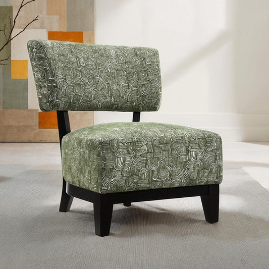 Mid-century Modern Accent Chair – Armless, Tapered Black Legs, Abstract Texture Fabric