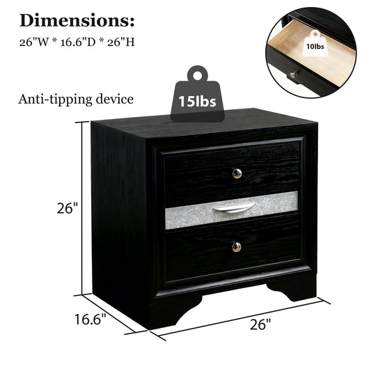Fully Assembled Contemporary Solid Wood Nightstand with 3 Drawers