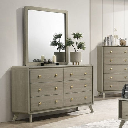 Modern Gray Rubberwood Dresser – Gold Metal Knobs and English Dovetail Drawers