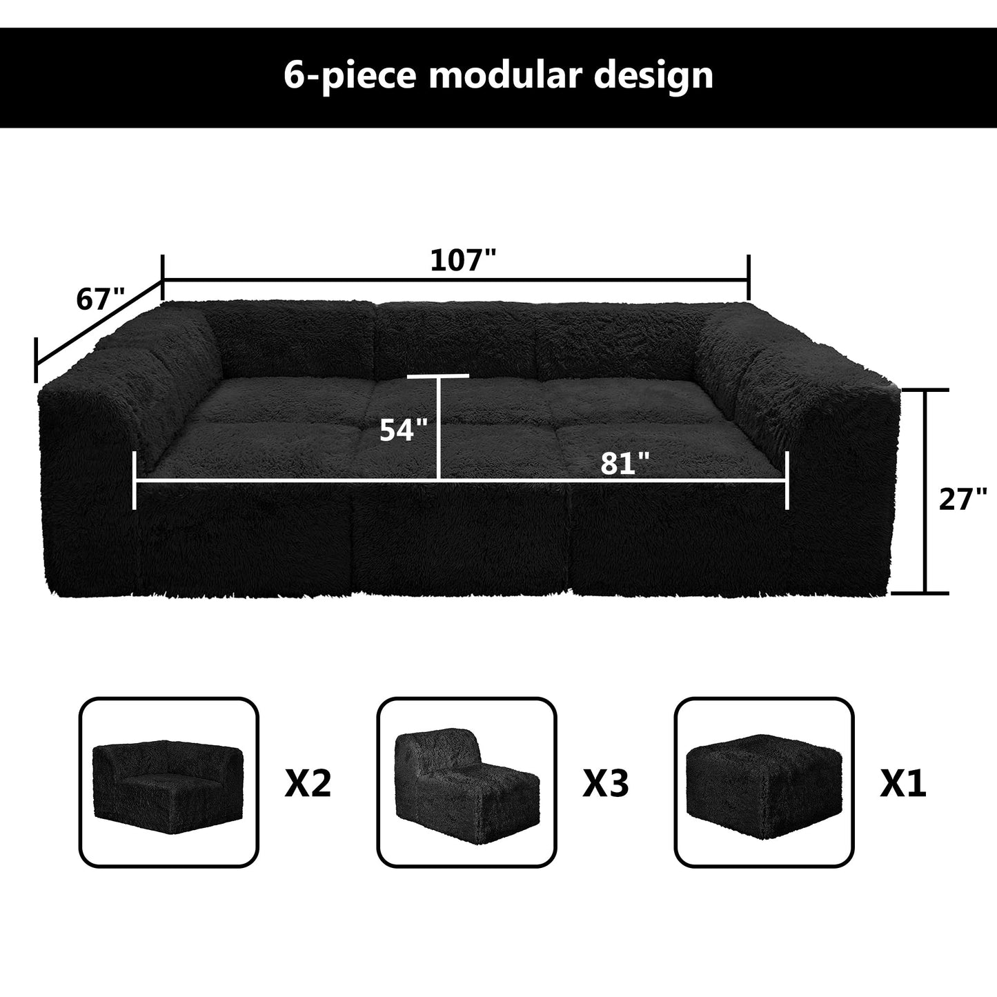 Contemporary Compressed Foam Faux Fur Daybed with Deep Seating and Modular Design