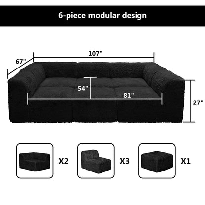 Contemporary Compressed Foam Faux Fur Daybed with Deep Seating and Modular Design