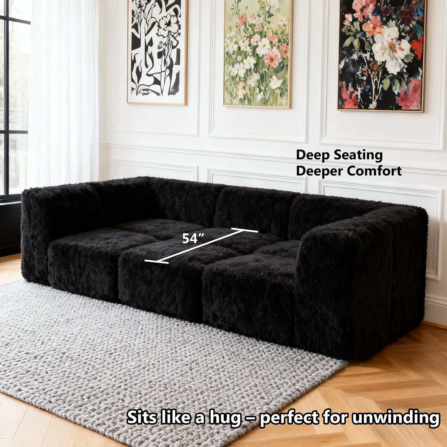 Contemporary Compressed Foam Faux Fur Daybed with Deep Seating and Modular Design