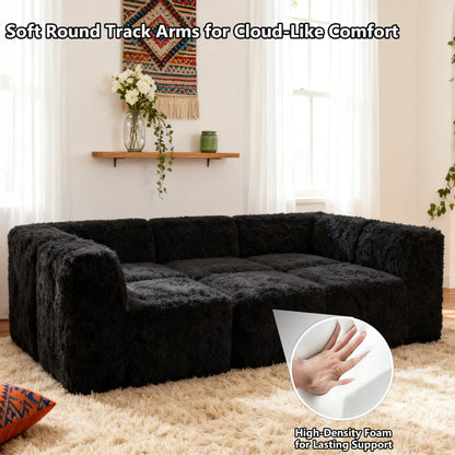 Contemporary Compressed Foam Faux Fur Daybed with Deep Seating and Modular Design