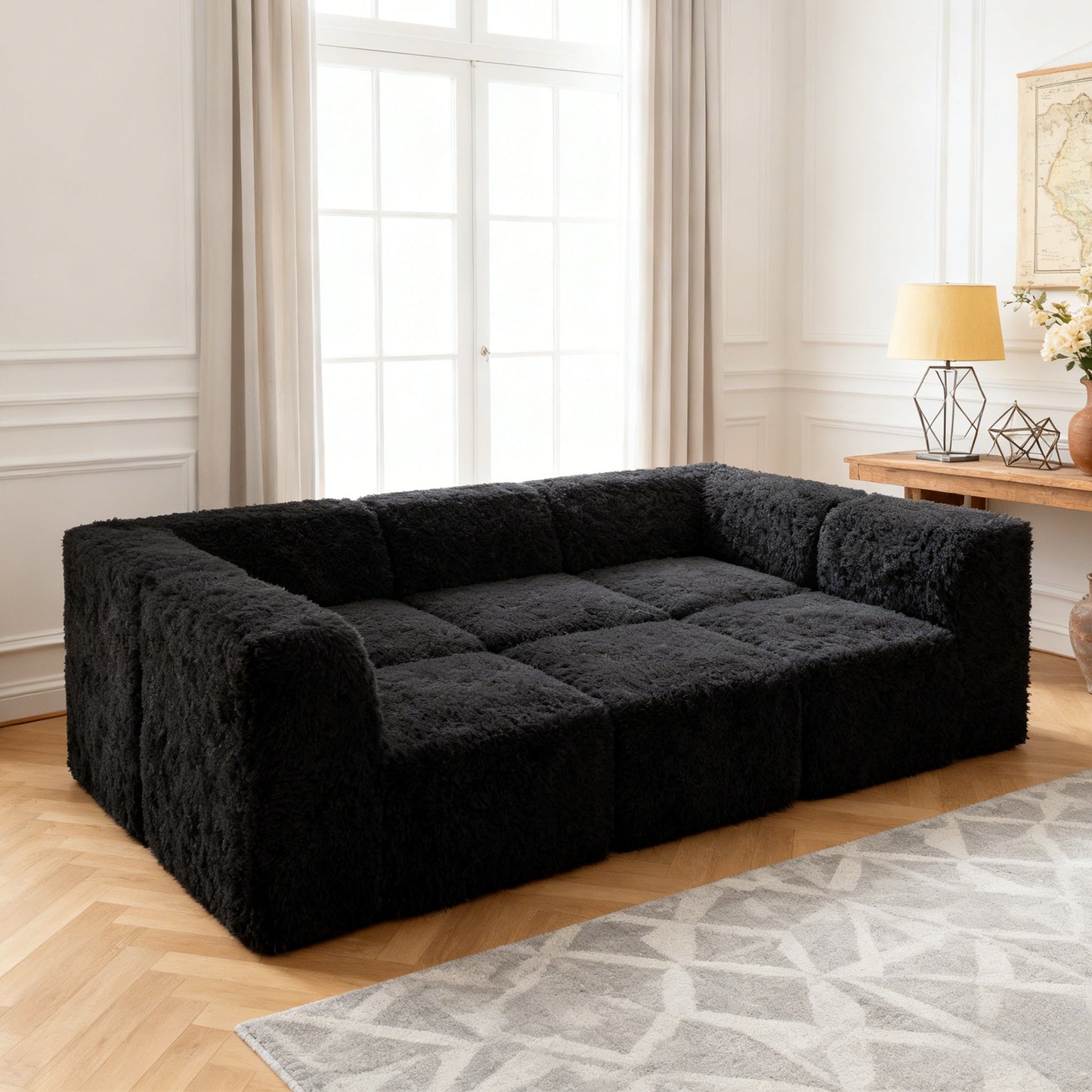Contemporary Compressed Foam Faux Fur Daybed with Deep Seating and Modular Design