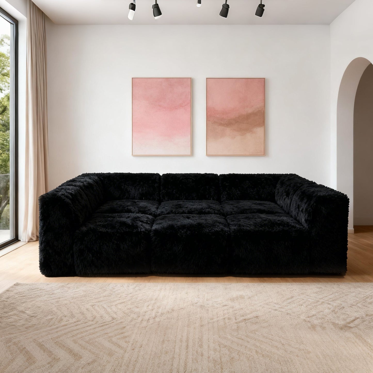 Contemporary Compressed Foam Faux Fur Daybed with Deep Seating and Modular Design