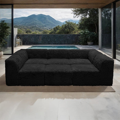 Contemporary Compressed Foam Faux Fur Daybed with Deep Seating and Modular Design