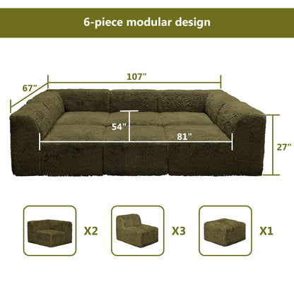 Contemporary Compressed Foam Faux Fur Daybed with Deep Seating and Modular Design