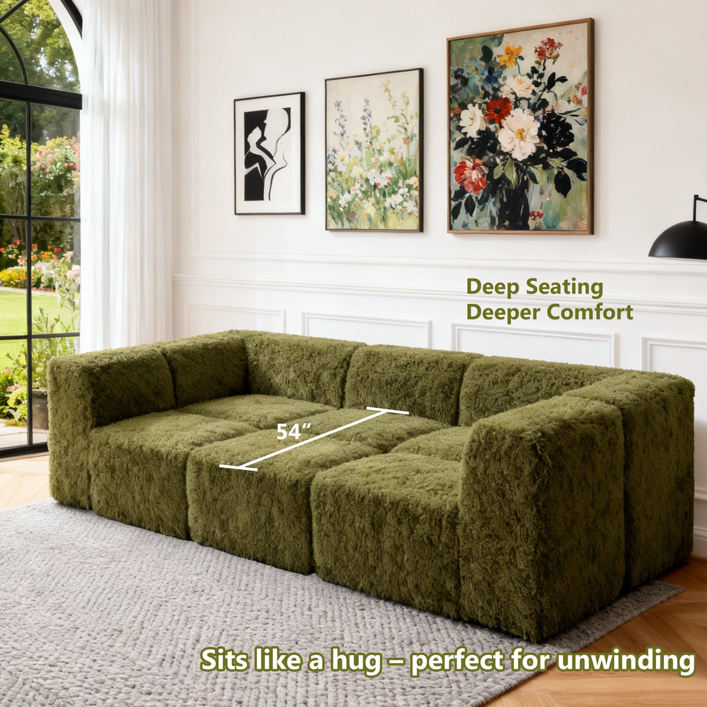 Contemporary Compressed Foam Faux Fur Daybed with Deep Seating and Modular Design