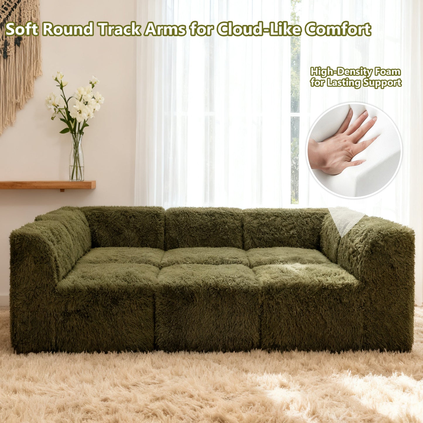 Contemporary Compressed Foam Faux Fur Daybed with Deep Seating and Modular Design