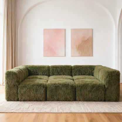 Contemporary Compressed Foam Faux Fur Daybed with Deep Seating and Modular Design