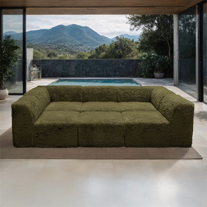 Contemporary Compressed Foam Faux Fur Daybed with Deep Seating and Modular Design