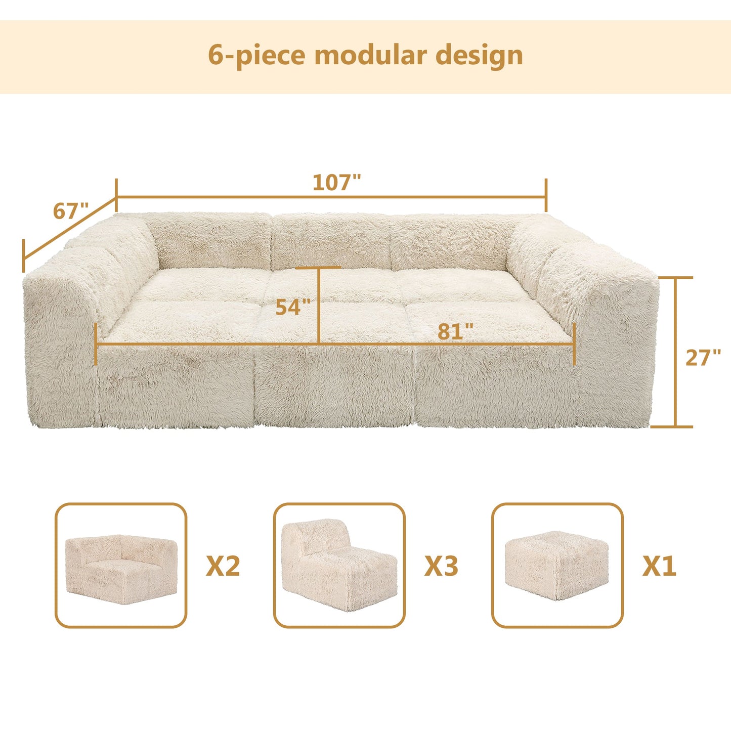 Contemporary Compressed Foam Faux Fur Daybed with Deep Seating and Modular Design