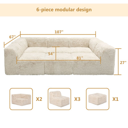 Contemporary Compressed Foam Faux Fur Daybed with Deep Seating and Modular Design