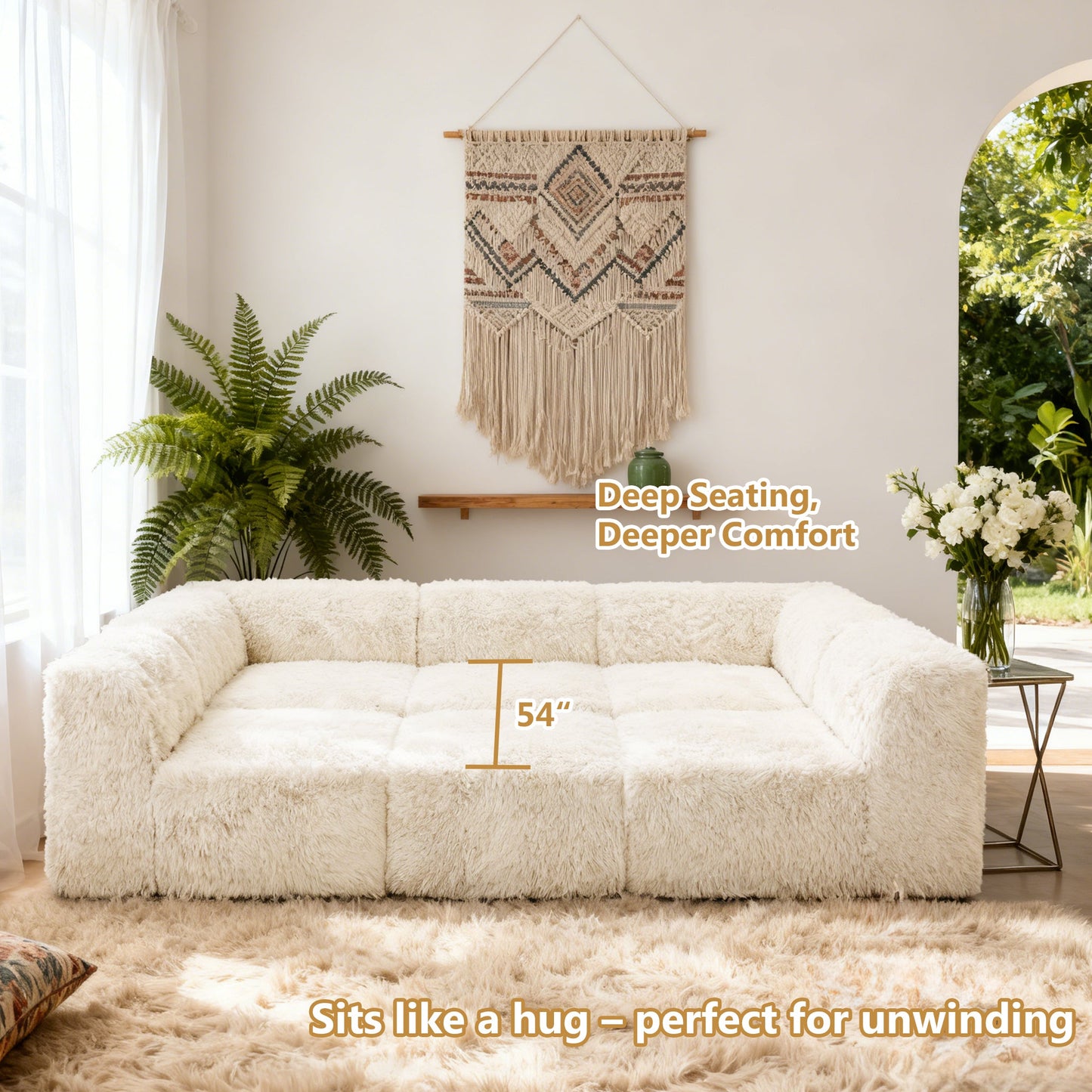 Contemporary Compressed Foam Faux Fur Daybed with Deep Seating and Modular Design