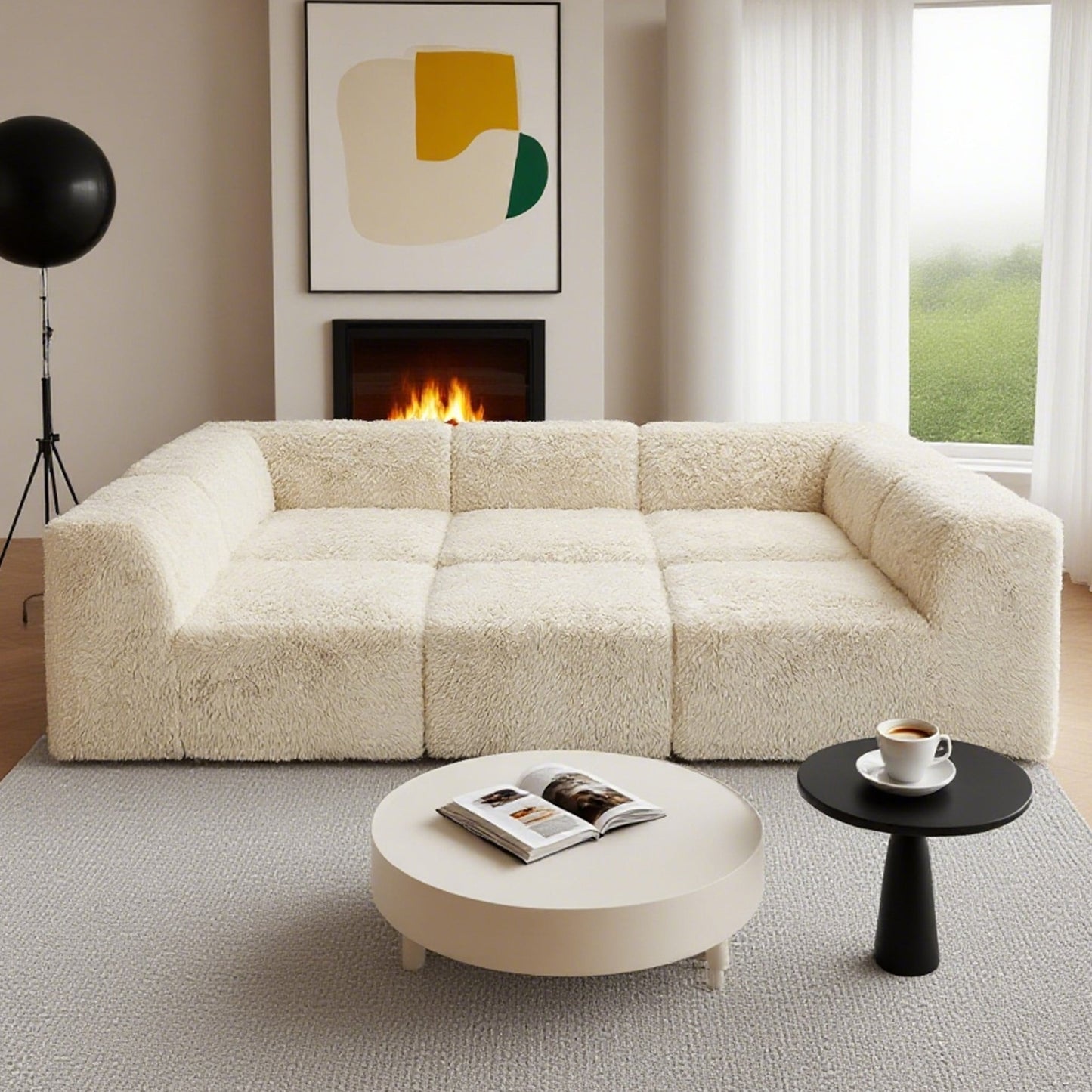 Contemporary Compressed Foam Faux Fur Daybed with Deep Seating and Modular Design