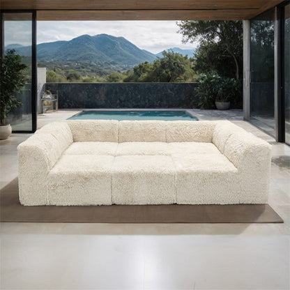 Contemporary Compressed Foam Faux Fur Daybed with Deep Seating and Modular Design