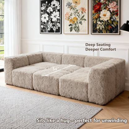 Contemporary Compressed Foam Faux Fur Daybed with Deep Seating and Modular Design