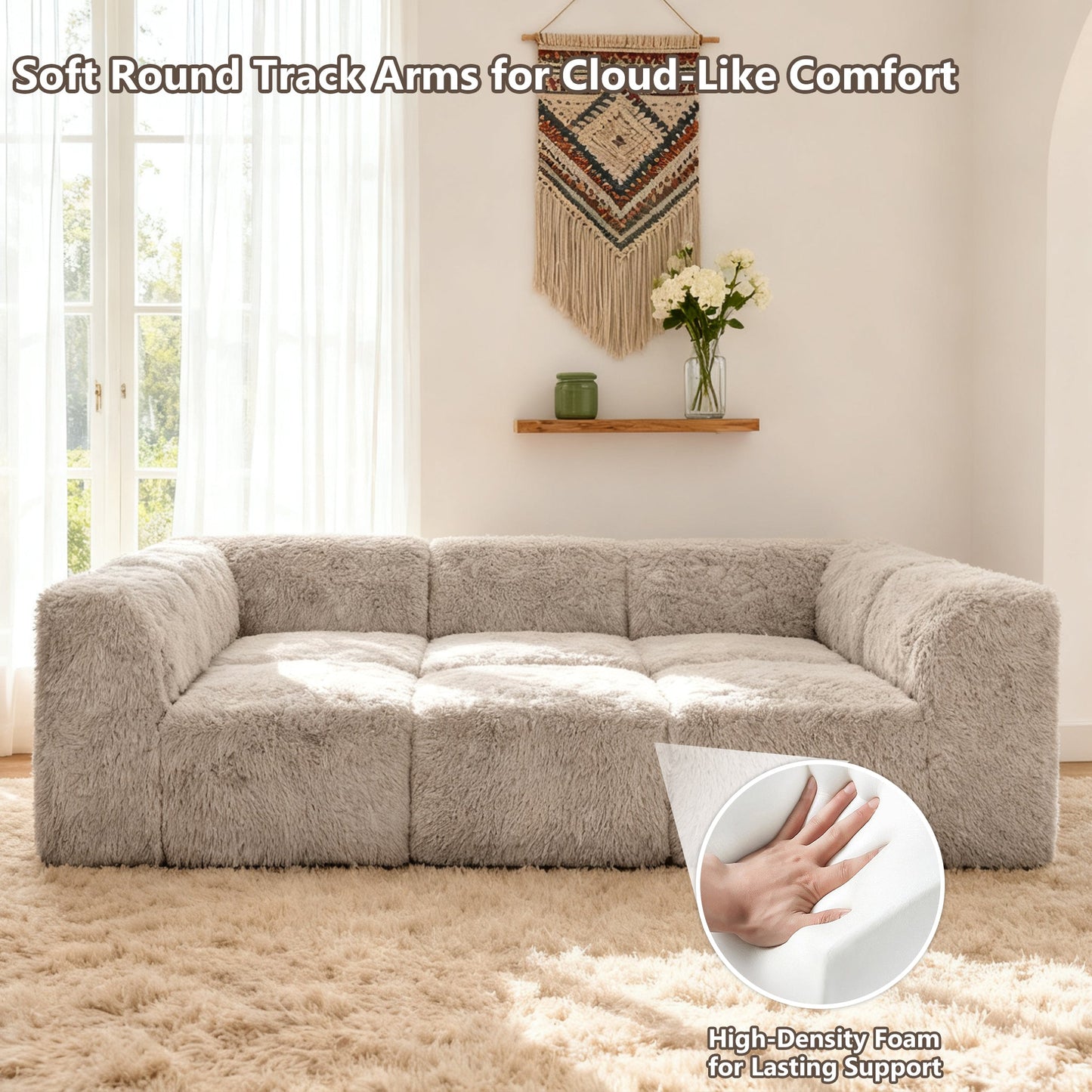 Contemporary Compressed Foam Faux Fur Daybed with Deep Seating and Modular Design