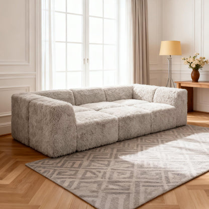 Contemporary Compressed Foam Faux Fur Daybed with Deep Seating and Modular Design