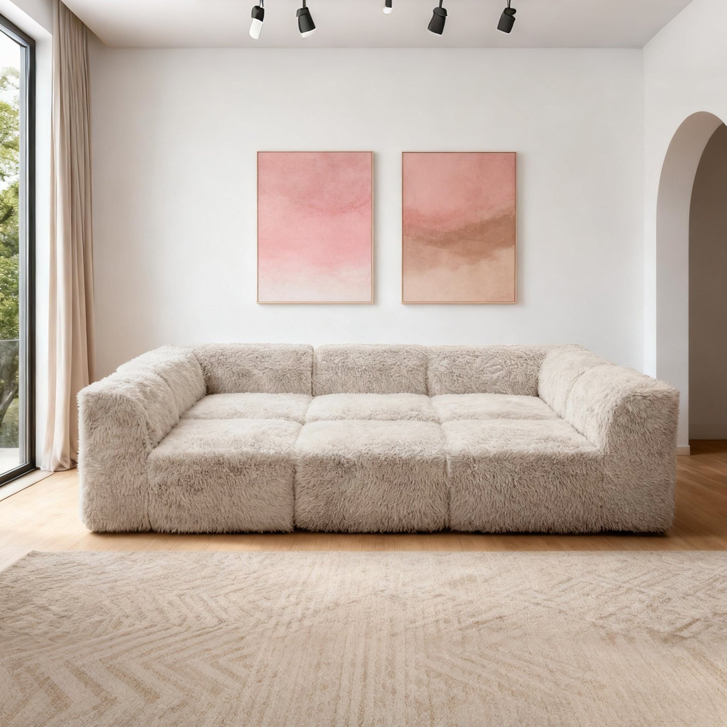 Contemporary Compressed Foam Faux Fur Daybed with Deep Seating and Modular Design