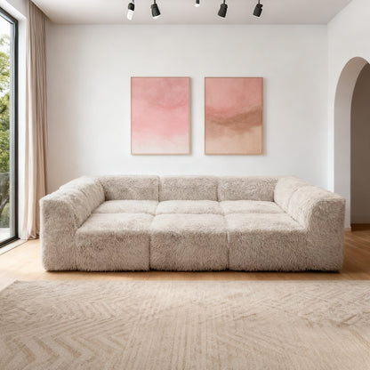 Contemporary Compressed Foam Faux Fur Daybed with Deep Seating and Modular Design