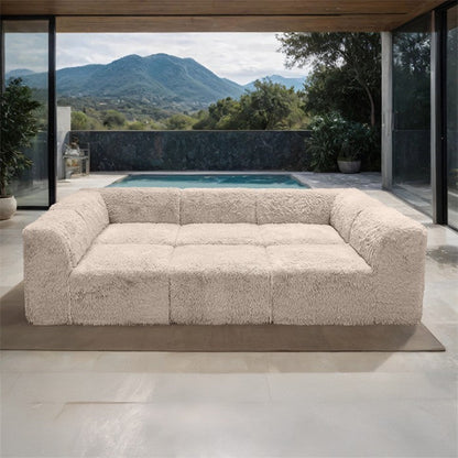 Contemporary Compressed Foam Faux Fur Daybed with Deep Seating and Modular Design