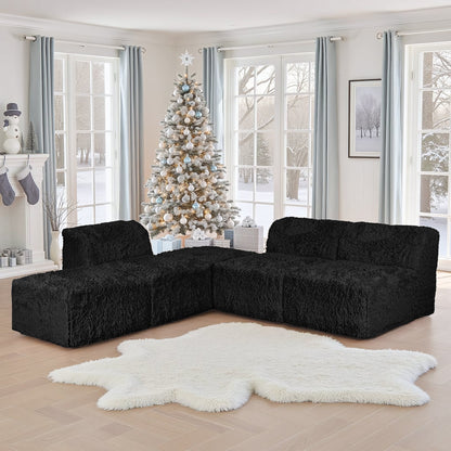 Contemporary Compressed Foam Modular Sectional Sofa with Asymmetrical Single Backrest – Deep Seating Comfort