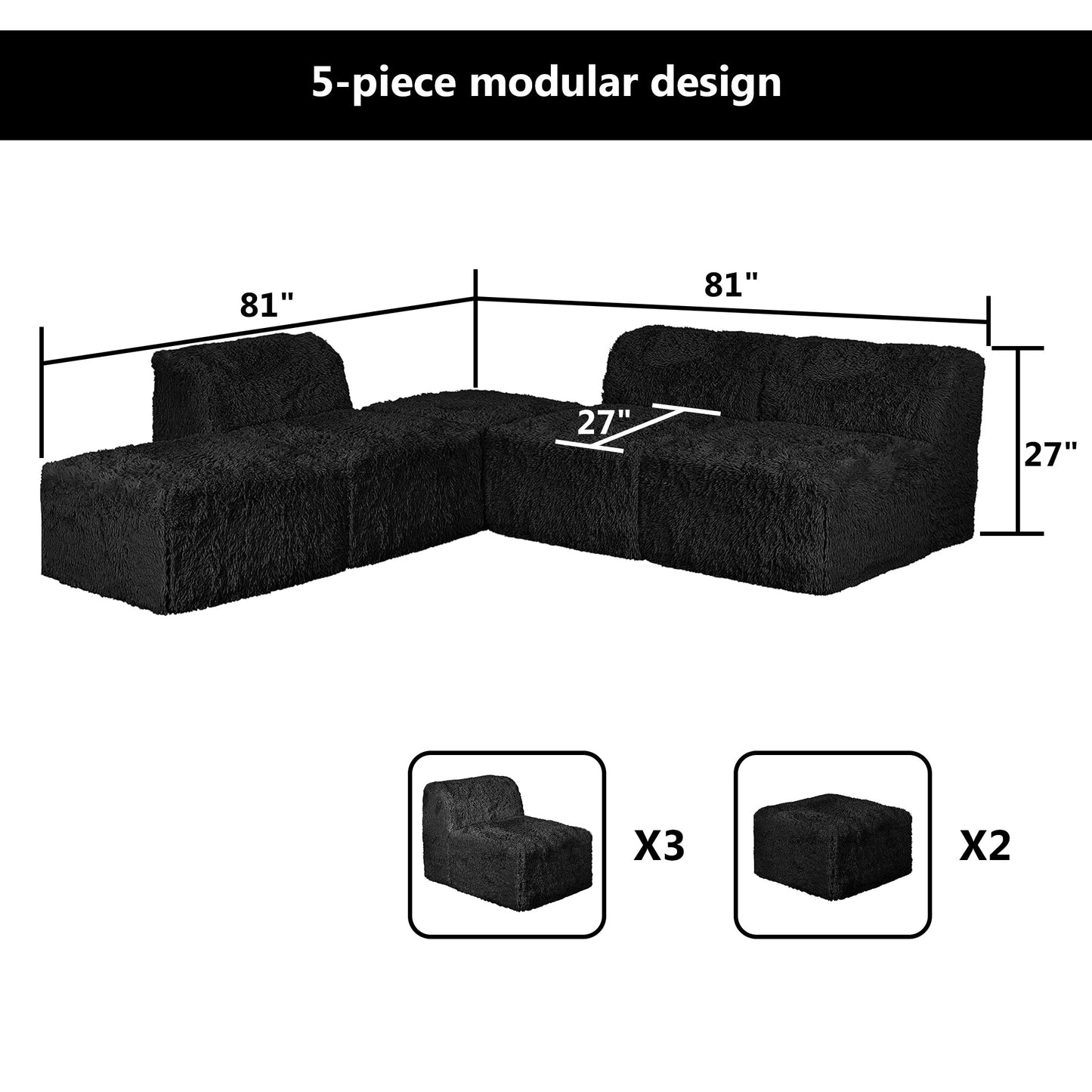 Contemporary Compressed Foam Modular Sectional Sofa with Asymmetrical Single Backrest – Deep Seating Comfort