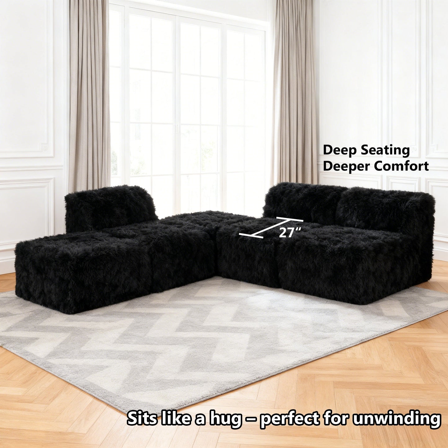 Contemporary Compressed Foam Modular Sectional Sofa with Asymmetrical Single Backrest – Deep Seating Comfort