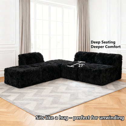 Contemporary Compressed Foam Modular Sectional Sofa with Asymmetrical Single Backrest – Deep Seating Comfort