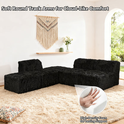 Contemporary Compressed Foam Modular Sectional Sofa with Asymmetrical Single Backrest – Deep Seating Comfort