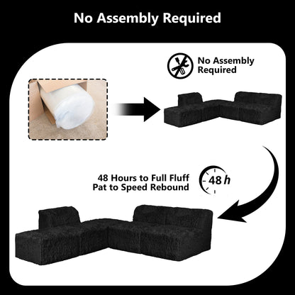 Contemporary Compressed Foam Modular Sectional Sofa with Asymmetrical Single Backrest – Deep Seating Comfort