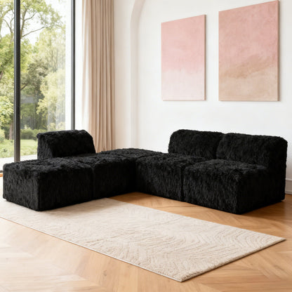 Contemporary Compressed Foam Modular Sectional Sofa with Asymmetrical Single Backrest – Deep Seating Comfort