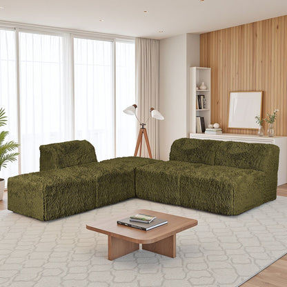 Contemporary Compressed Foam Modular Sectional Sofa with Asymmetrical Single Backrest – Deep Seating Comfort