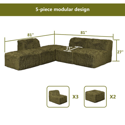 Contemporary Compressed Foam Modular Sectional Sofa with Asymmetrical Single Backrest – Deep Seating Comfort