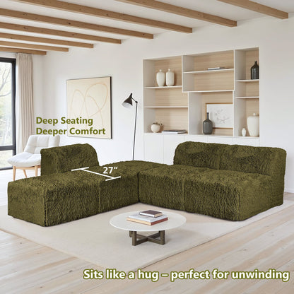 Contemporary Compressed Foam Modular Sectional Sofa with Asymmetrical Single Backrest – Deep Seating Comfort