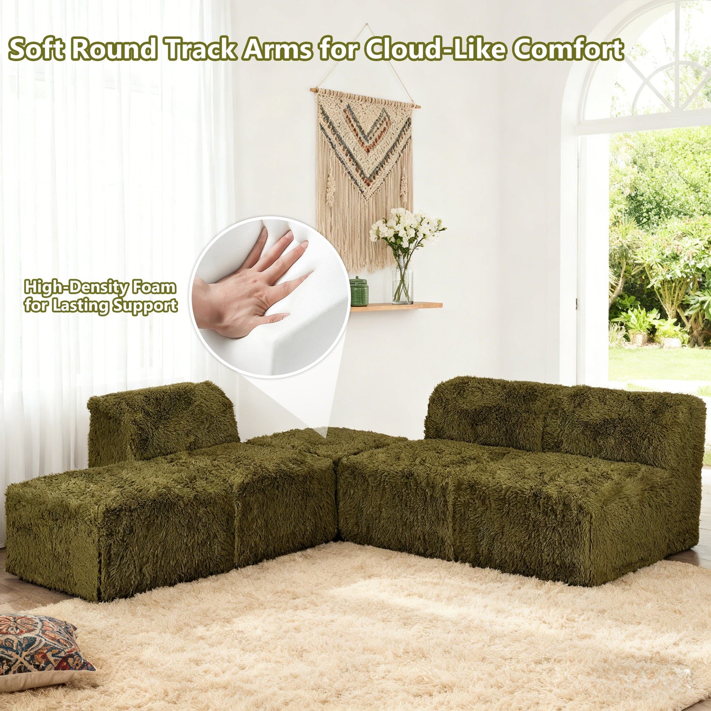 Contemporary Compressed Foam Modular Sectional Sofa with Asymmetrical Single Backrest – Deep Seating Comfort