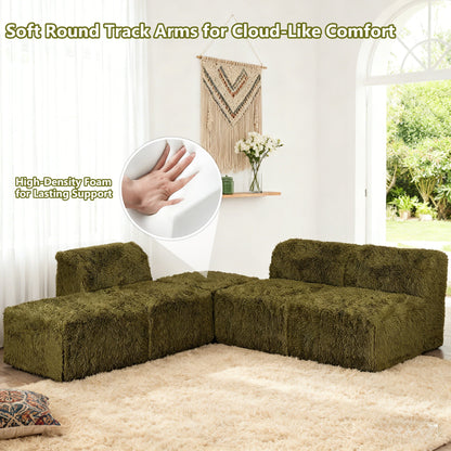 Contemporary Compressed Foam Modular Sectional Sofa with Asymmetrical Single Backrest – Deep Seating Comfort